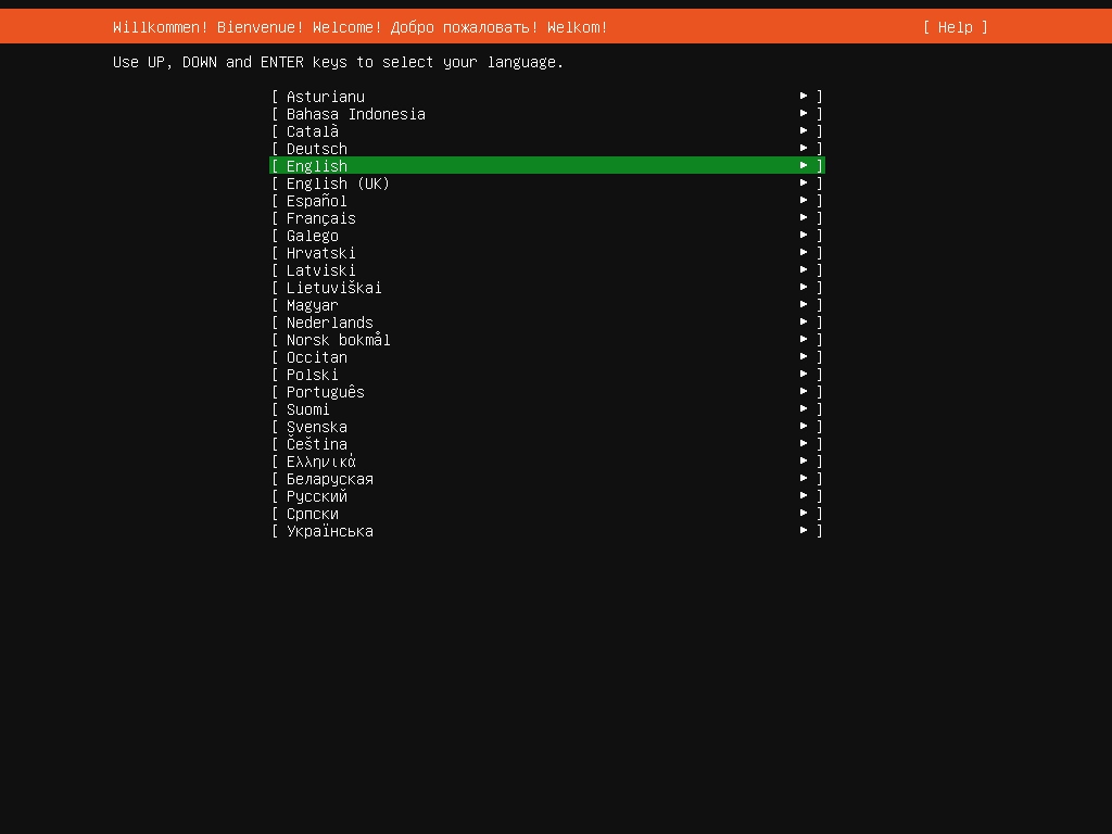 Ubuntu installation - Vælg sprog.